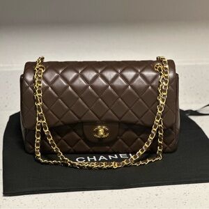 Brown Quilted Shoulder Bag with Gold Chain